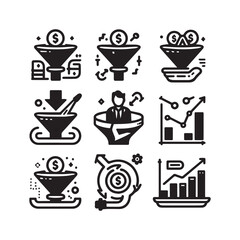 Business strategy , Business & Finance Icons Set – Analytics, Growth, Investment, and Performance Metrics