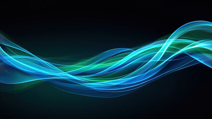 Naklejka premium Abstract blue and green wavy lines on a dark background for creative design projects