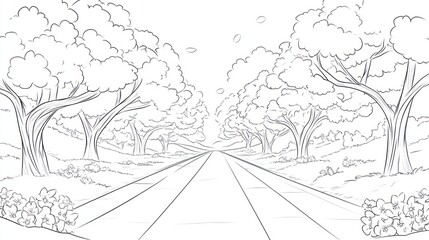 Naklejka premium Sketchy Road Through Trees, Useable as Background Image