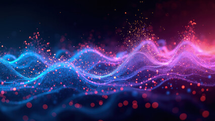 Fototapeta premium Abstract digital visualization of flowing energy particles in vibrant blue and purple colors