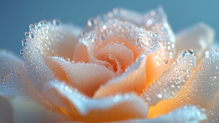 Close Up of a Peach and White Rose with Water Droplets
