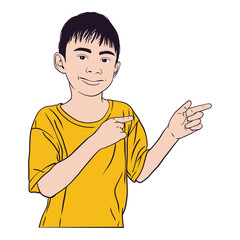 Smiling Boy Pointing Sideways