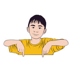 Happy Boy Pointing Downward