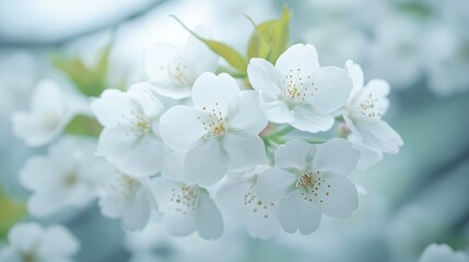Fototapeta premium Close Up of Delicate White Cherry Blossoms in Soft Focus