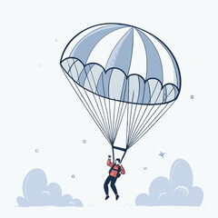 Create a bold, vector illustration of a descending parachute with thick outlines, emphasizing strong lines and dynamic movement.