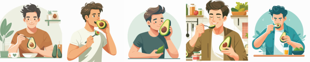 vector of young man eating avocado
