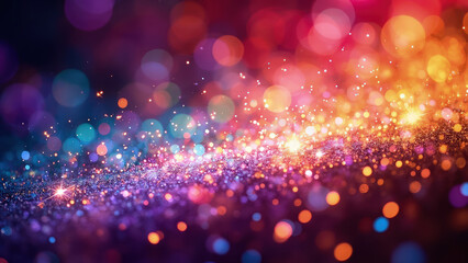 Abstract festive background with bokeh and glittering light effects in vivid colors