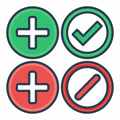 Create a vector illustration of bold, stroke-weighted plus and minus icons.  Ensure high resolution and clean lines suitable for various applications.