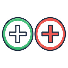 Fototapeta premium Create vector icons of a plus and minus sign, featuring a bold, heavy stroke weight. Ensure clean lines and sharp corners for easy scaling.