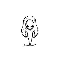 Monochrome Alien Graphic Isolated on White Background for Creative Projects