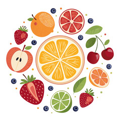 Create a bold, vector illustration of a perfectly sliced citrus fruit circle, emphasizing thick, clean lines and vibrant color.