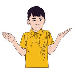 Boy Shrugging With Hands Up