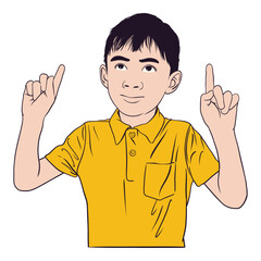 Happy Boy Pointing Upward
