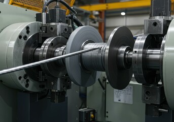 Steel wire winding Precision engineering creates robust armored cables. A close-up view of the process.