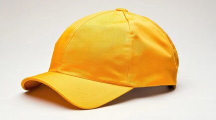 Fototapeta premium Bright yellow engineer hat photographed at three-quarter angle on seamless white