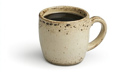Cream-colored mug with slight texture and bold coffee fill centered on white
