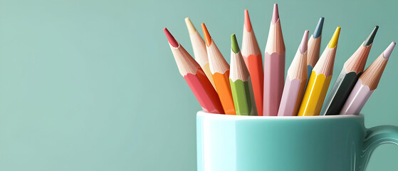 Fototapeta premium Colorful Pencils In Teal Mug