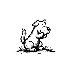 Playful cartoon canine illustration sitting in grass with a happy expression