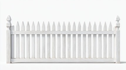 White Wooden Picket Fence with Pointed Tops in Clean and Minimalistic Style, Perfect for Yard and Garden Decoration or Home Improvement Projects