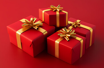 Obraz premium Stacked Red Gift Boxes with Gold Ribbons