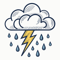 Create a bold, vector weather icon featuring a stylized 'T' integrated within a thundercloud design.  Use strong outlines and impactful color.