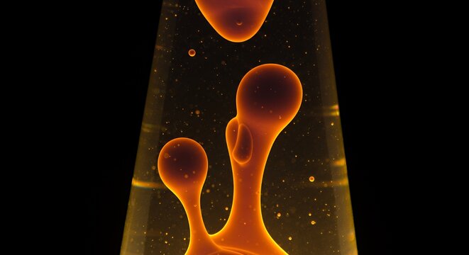 Lava lamp orange wax moving in liquid