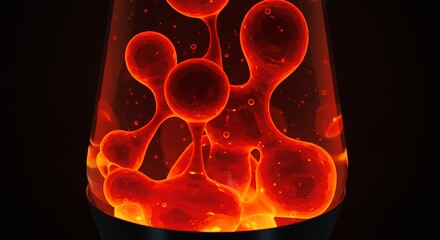 Lava lamp with red lava flowing inside a glass container