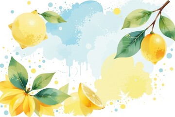watercolor clipart illustration of cheerful lemon tones at the bottom with white background, ample copy space at the top for photos.