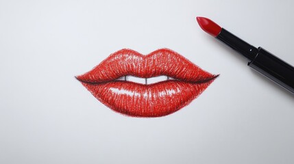 Obraz premium Lipstick tip drawing a curved smile stroke across white surface
