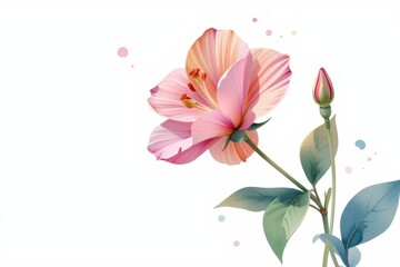watercolor clipart illustration of a delicate flower at the top with white background under pristine daylight, ample copy space at the bottom for text.