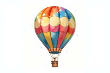 Fototapeta premium create a watercolor clipart illustration of a whimsical hot air balloon at the bottom of the image, against a white background, leave ample copy space at the top for text or graphics.