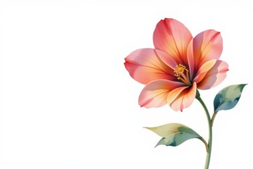 Naklejka premium watercolor clipart illustration of a flower on the right side, with a white background, subject under rim light, leaving ample copy space on the left for text.