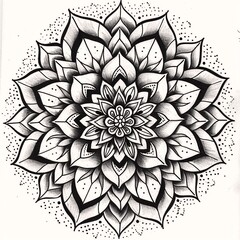 Fototapeta premium A striking black and white mandala illustration, composed of intricate patterns and shapes, radiating from the center to create a sense of balance and harmony.