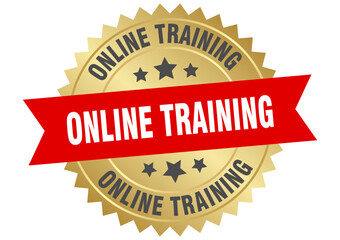 online training. online training round red and gold label isolated on transparent background