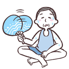うちわであおぐシニア男性のイラスト