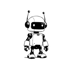 Monochrome depiction of an android form featuring geometric shapes and simple design
