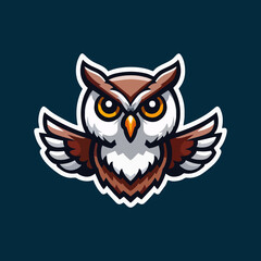 Adorable Funny Owl Mascot Cartoon Vector Character Logo Illustration for Wildlife Animal Emblem Badge Clipart Creative Modern Art Print Cute Forest Symbol Nocturnal Wings Feather Friendly