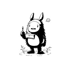 Whimsical Creature with Expressive Eyes Holds a Candle, Radiating Joyful Spirit