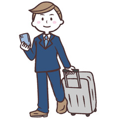 キャリーケースをひく会社員のイラスト