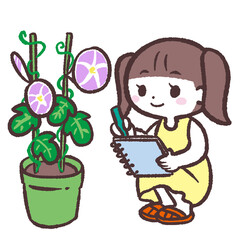 観察日記をつける女の子のイラスト