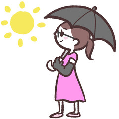 日焼け対策に日傘をさす女性のイラスト