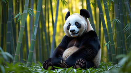 Obraz premium giant panda eating bamboo