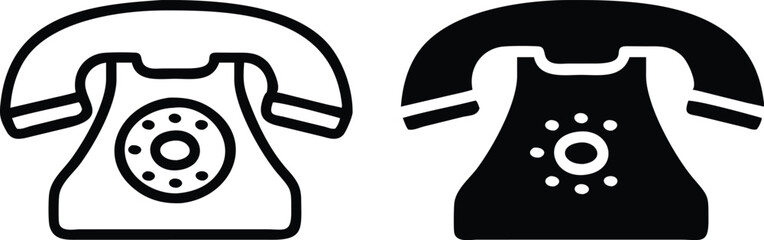 Black and White Vintage Telephone Icon in Minimalist Retro Style