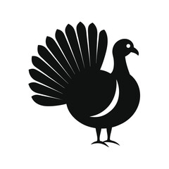 Simple black and white silhouette illustration of a turkey with open tail feathers
