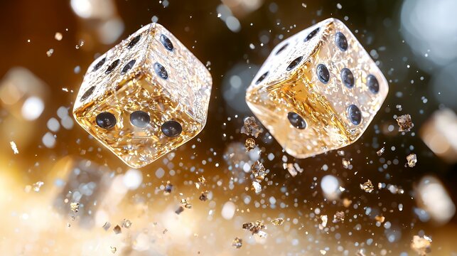 Dice Rolling Gold in a Blurred Background