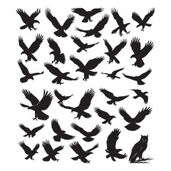 Set of black bird' vector icon silhouettes isolated on white background