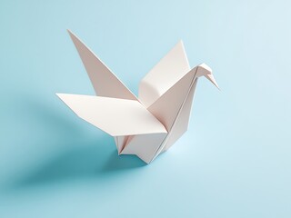 Naklejka premium Detailed origami bird with clean folds and light blue background. Ideal for design, creativity, and minimal art visuals