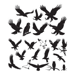 Set of black bird' vector icon silhouettes isolated on white background