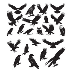 Set of black bird' vector icon silhouettes isolated on white background