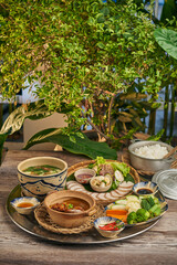 Traditional Vietnamese Food in wooden table